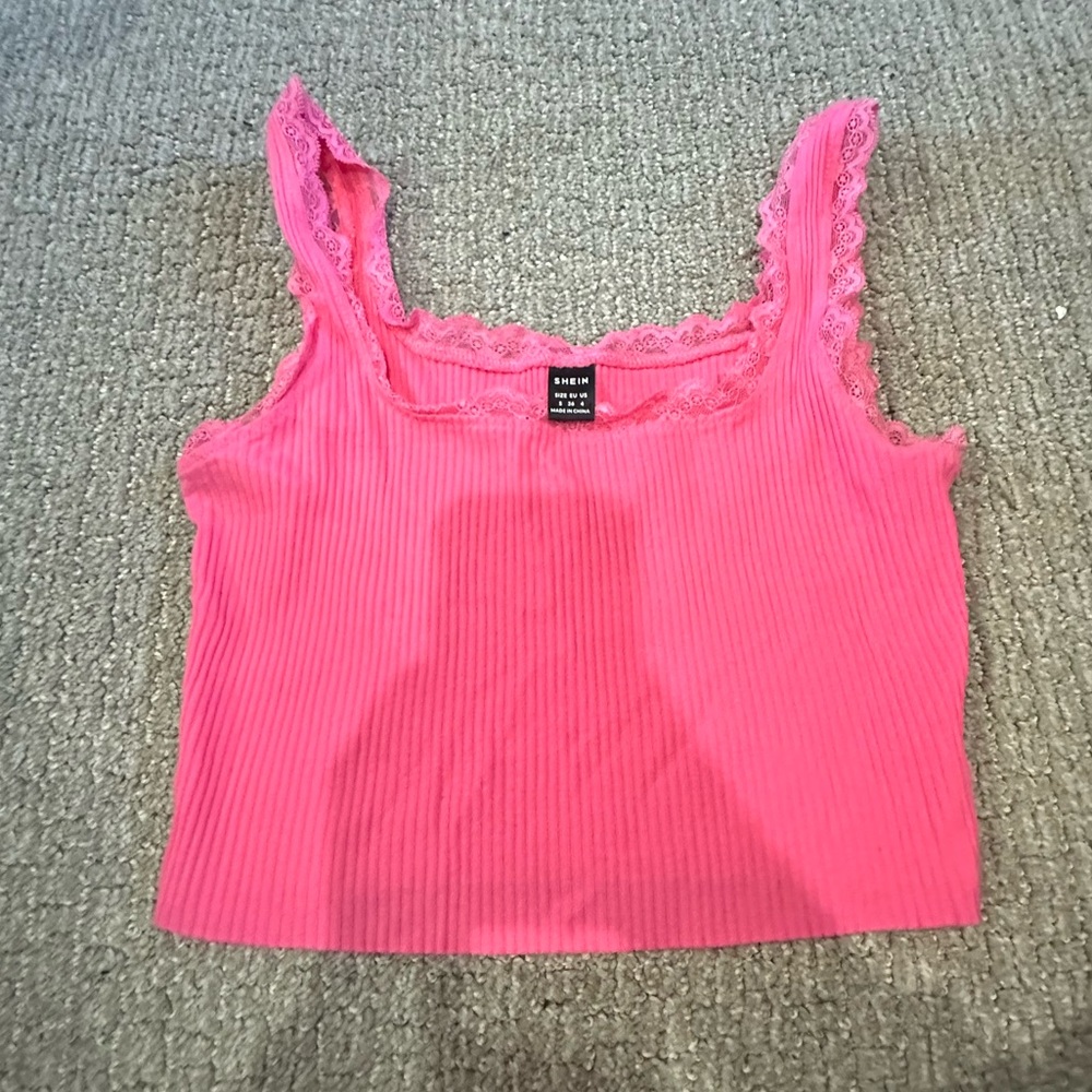 SHEIN Hot Pink Lace Trim Camisole